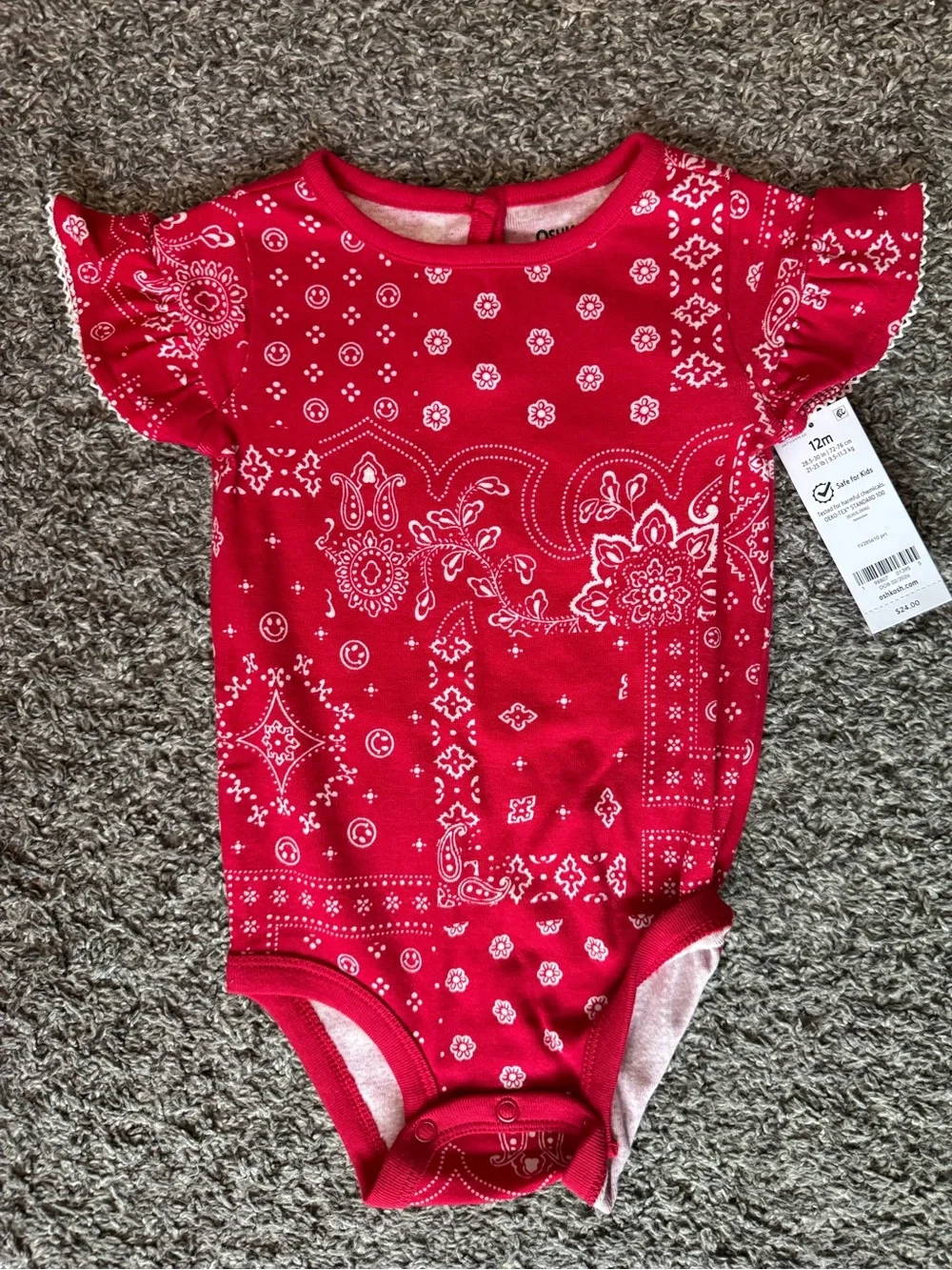 OshKosh B'gosh Red Bandana-Print Flutter Sleeve Bodysuit